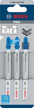 PRO Metal thick and thin T123XF 線鋸片,100 mm,3 件 Bosch Metal T123XF 曲線鋸刀片 3 件裝.