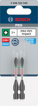 PRO Pozidriv Impact 抗衝擊米字型起子頭,PZ1,55 mm,2 件 Bosch PZ1 衝擊鑽頭 55 毫米.