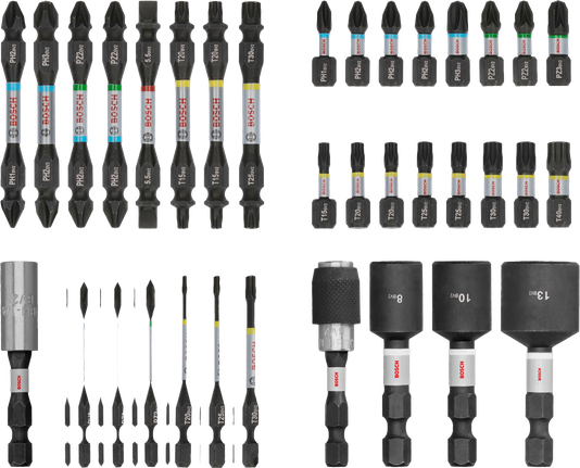 Bosch PRO 衝擊螺絲起子頭套裝，36 件展示。.