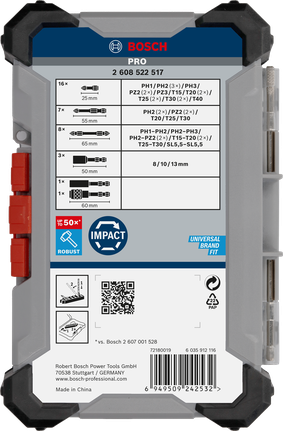 Bosch PRO 衝擊螺絲起子頭組展示 6 x 36 件。.