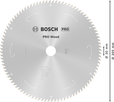 PRO Wood 充電式圓鋸片,305 x 2.2 x 30 mm,T60 Bosch木材圓鋸片 305mm T60。.