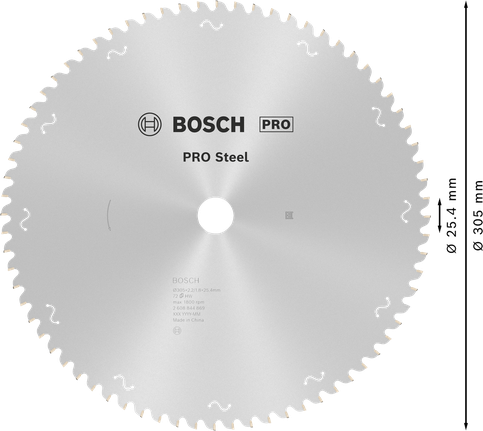 PRO Steel 鋼材圓鋸片,有線,305 x 2.2 x 25.4 mm,T72 Bosch Steel 圓鋸片 305 mm T72,適用於金屬。.