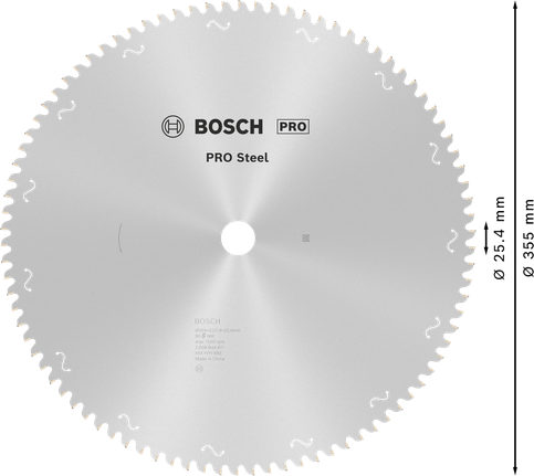 PRO Steel 鋼材圓鋸片,有線,355 x 2.2 x 25.4 mm,T90 Bosch鋼圓鋸片 355 mm T90。.