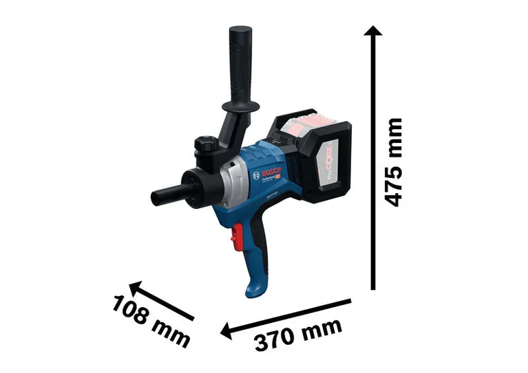 Bosch 18V-120 攪拌機構及其尺寸。.