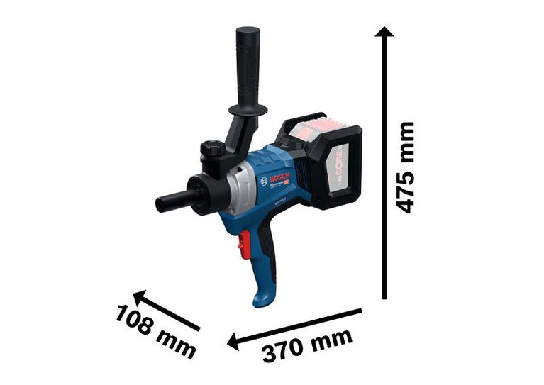 Bosch 18V-120 攪拌機構及其尺寸。.