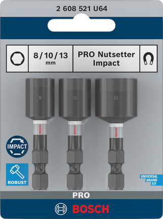 PRO Impact 抗衝擊螺母套筒,8 x 50、10 x 50、13 x 50 mm,3 件組 Bosch衝擊螺帽鉗 8/10/13 mm套裝.