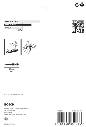PRO Pozidriv Impact 抗衝擊米字型起子頭,PZ2,55 mm,8 件 BoschPRO Pozidriv PZ2 55 毫米批頭套裝.
