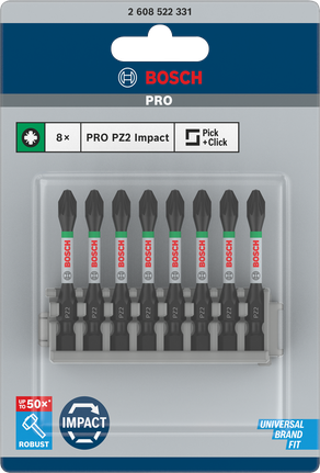 PRO Pozidriv Impact 抗衝擊米字型起子頭,PZ2,55 mm,8 件 Bosch PZ2 衝擊鑽頭 55 毫米 8 件裝.