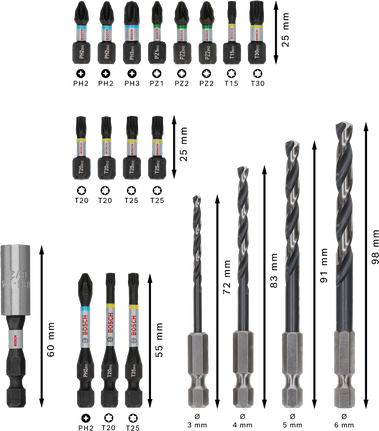 Bosch PRO Impact Metal Set 20 件套，配有鑽頭和螺絲起子頭。.