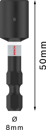 PRO 抗衝擊螺母套筒,8 x 50 mm Bosch PRO 衝擊螺母鉗 8x50mm,1/4 英吋六角柄。.