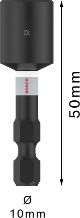 PRO 抗衝擊螺母套筒,10 x 50 mm Bosch衝擊螺帽扳手 10 x 50 毫米,適用於 1/4 英吋六角柄。.