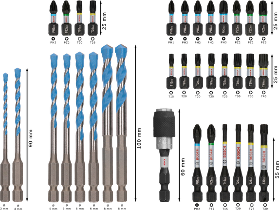 Bosch PRO Impact 混合套裝鑽頭和螺絲起子頭，35 件。.