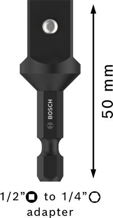 PRO 套筒轉接頭,搭配插銷接頭,1/2",50 mm Bosch PRO 套筒轉接器 1/2" 至 1/4" 50 毫米。.