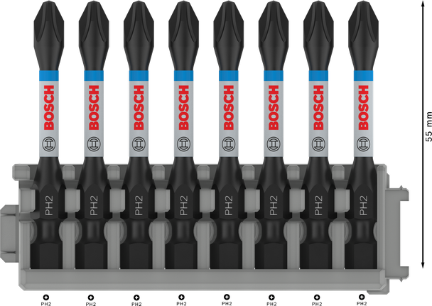 Bosch PRO Phillips 衝擊鑽頭 PH2 55 毫米套裝，8 件。.