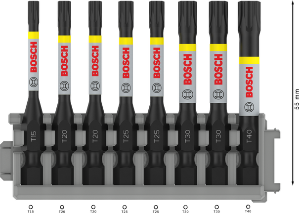 Bosch Torx 衝擊鑽頭套裝 T15-T40，55 毫米，8 件.