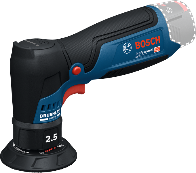 Bosch 12V-77 隨機軌道砂光機，配備無刷馬達。