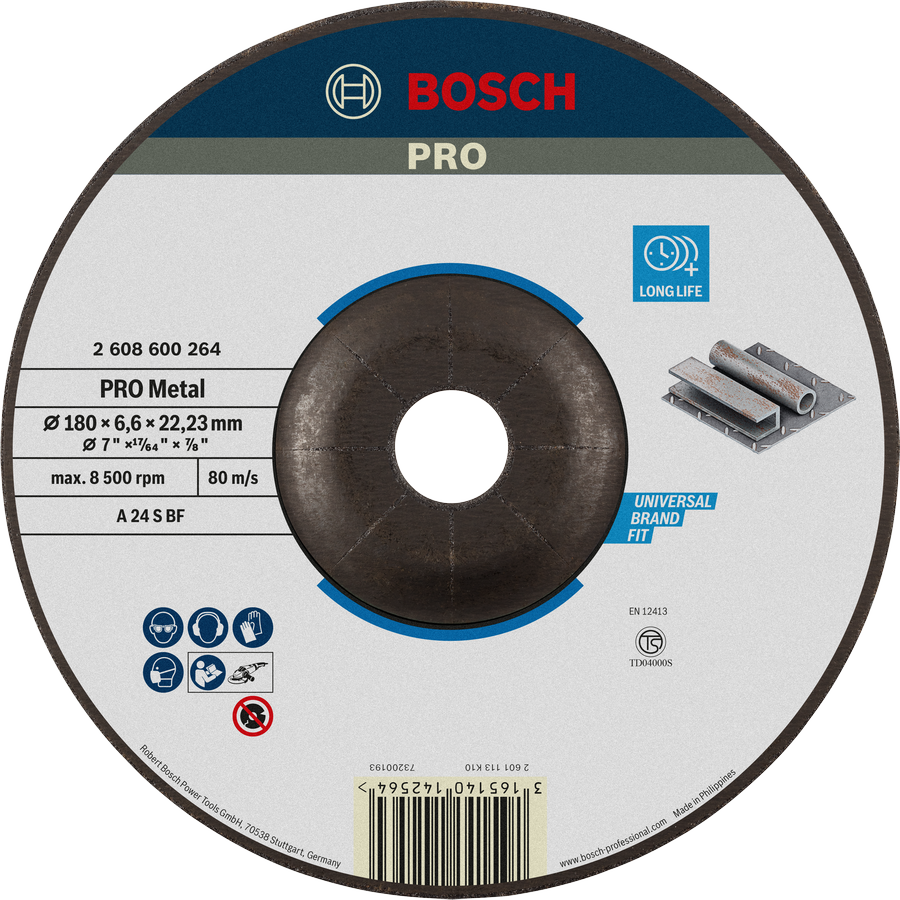 Bosch PRO 金屬砂輪 A 24 S BF，180 毫米，使用壽命長。.