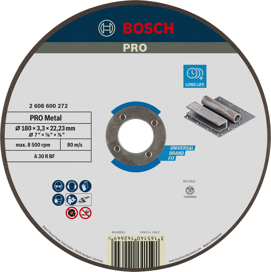 Bosch PRO 金屬切割片 180 x 3 x 22.23 毫米，使用壽命長。.