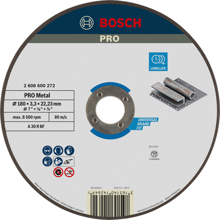 Bosch PRO 金屬切割片 180 x 3 x 22.23 毫米，使用壽命長。.