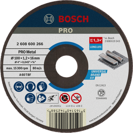 Bosch PRO 金屬切割片 100x1.2x16 毫米，使用壽命長。.