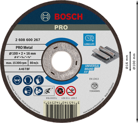 Bosch PRO 金屬切割片 100 x 2 x 16 毫米，使用壽命長。.