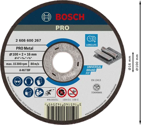 Bosch金屬結合切割片 100 x 2 x 16 mm。