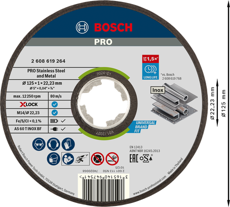 PRO Stainless Steel and Metal Bosch PRO 不鏽鋼切割盤 125x1mm X-Lock。.