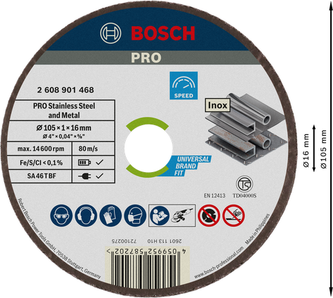 Bosch PRO 不鏽鋼和金屬切割片 105x1x16 毫米。.