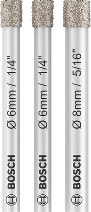 PRO Ceramic (乾式瓷磚用) 鑽頭套組,6 x 66,6 x 66,8 x 66 mm,3 件組 Bosch陶瓷乾鑽頭套裝,適用於瓷磚,3 件。.