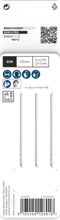PRO Multi Material 厚薄通用款 T345XF 線鋸片,132 mm,3 件 Bosch多材質 T345XF 曲線鋸鋸條 132 mm 3 件.