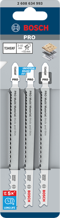PRO Multi Material 厚薄通用款 T345XF 線鋸片,132 mm,3 件 Bosch T345XF 多材質曲線鋸刀片 132 mm 3 件.