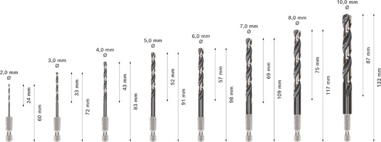 PRO Metal HSS-G Impact 抗衝擊金屬鑽頭套組,8 件 Bosch PRO Metal HSS-G 衝擊麻花鑽頭套裝,8 種尺寸。.