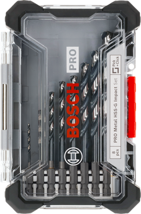 PRO Metal HSS-G Impact 抗衝擊金屬鑽頭套組,8 件 Bosch金屬 HSS-G 衝擊麻花鑽頭套裝 8 件套.