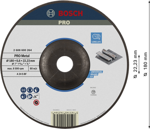 Bosch PRO 金屬研磨盤 A 24 S BF，180 毫米，適用於金屬。.
