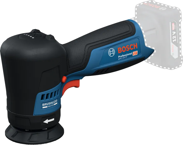Bosch 12V-77 拋光機，配備無刷馬達。.