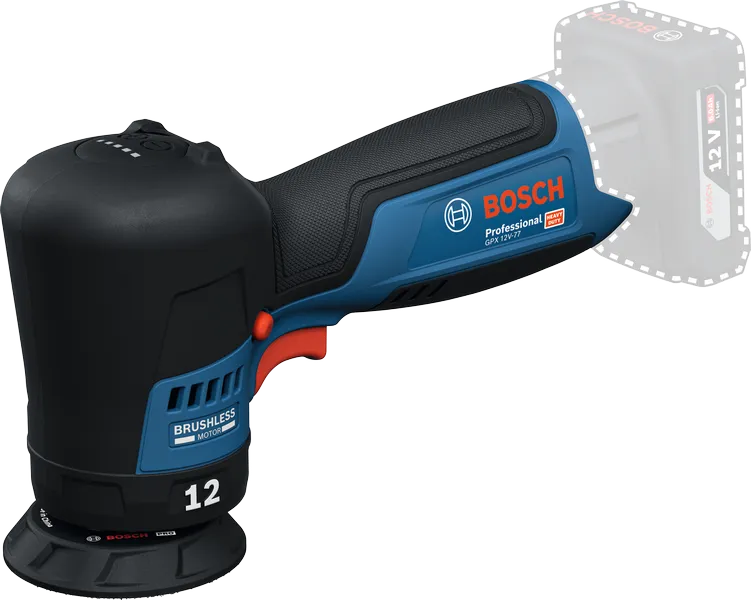 Bosch 12V-77 拋光機配備無刷馬達。.