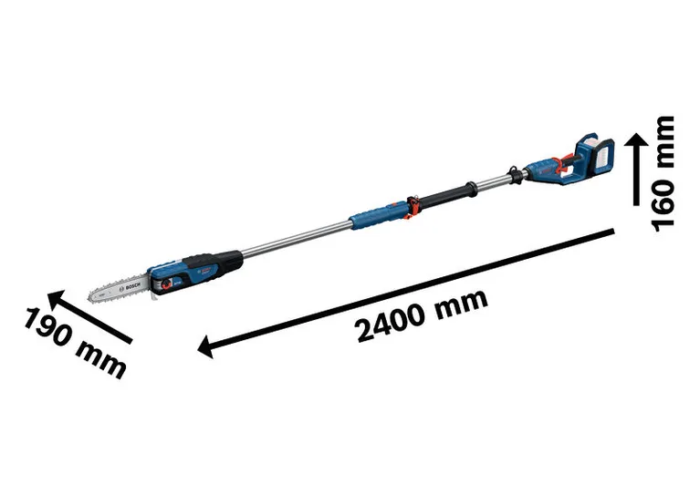 Bosch 18V-25 TP 無線伸縮修枝剪，尺寸如下。.