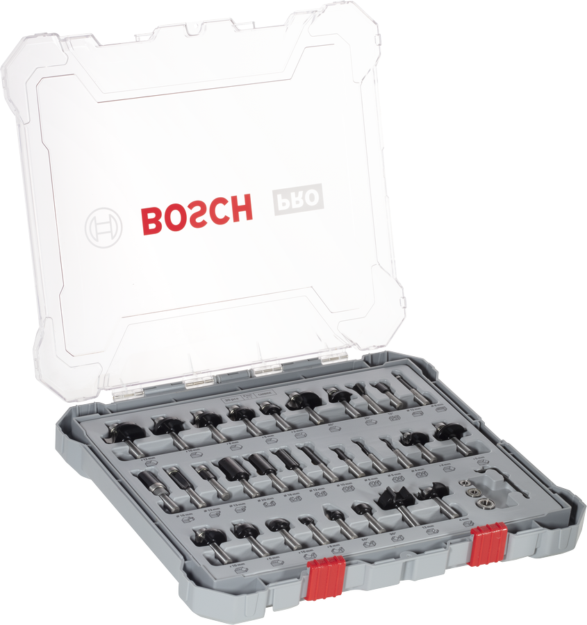 Bosch PRO 路由器鑽頭混合套裝 8 毫米柄 30 件。.