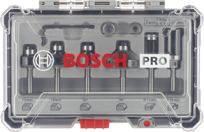 Bosch PRO 路由器鑽頭修邊和邊緣套裝 6 毫米 6 件。.