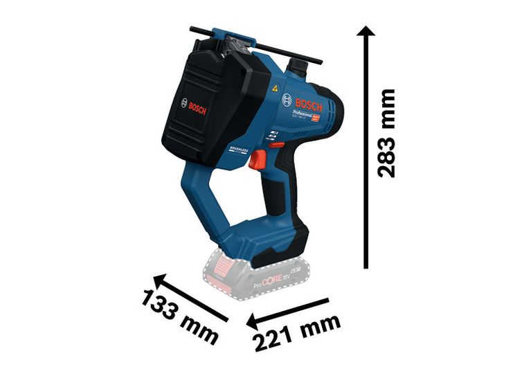 Bosch 18V-12 無線螺紋桿切割機，體積小巧。.