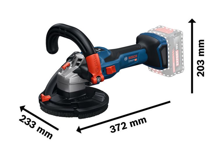 PRO GBR 18V-15 S Bosch 18V-15 S 混凝土研磨機及其尺寸。 .