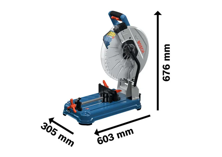 Bosch 18V-355 金屬切割鋸，尺寸如圖所示。.