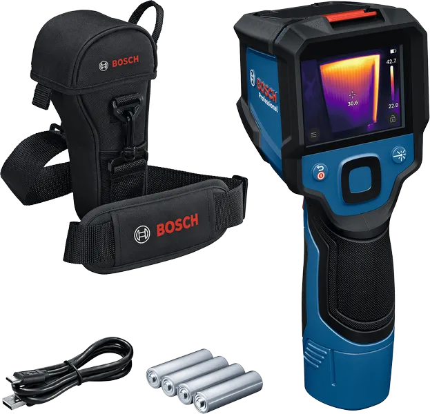 Bosch 12V-450 熱像儀配有外殼和電池。
