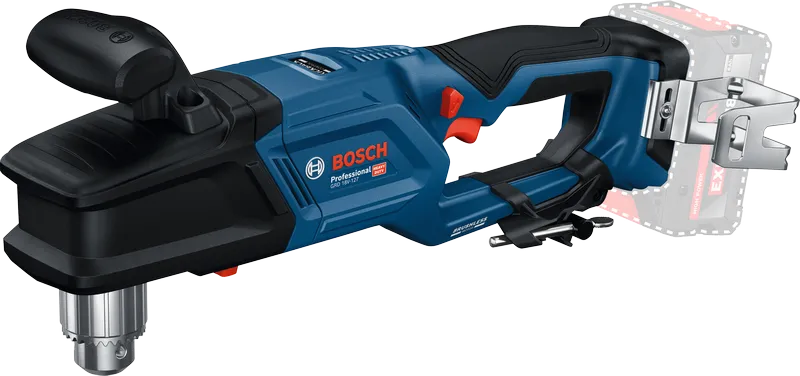 Bosch 18V-127 無線角鑽，符合人體工學的手柄。.