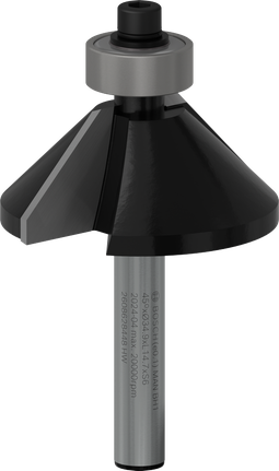 Bosch PRO 路由器鑽頭倒角 45°，可實現精確的邊緣斜切。.