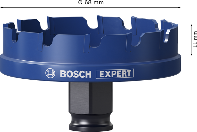 Bosch金屬板 68 毫米孔鋸，可快速切割金屬。.