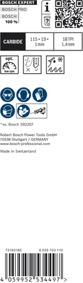 Bosch EXPERT Thin Tough Metal S 522 EHM 鋸片，18 TPI。
