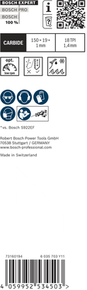 Bosch EXPERT Thin Tough Metal S 922 EHM 往復鋸片。