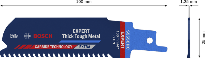 超耐久超厚金屬專業款 S555CHC Bosch EXPERT Thick Tough Metal S 555 CHC 鋸片用於切割厚金屬。