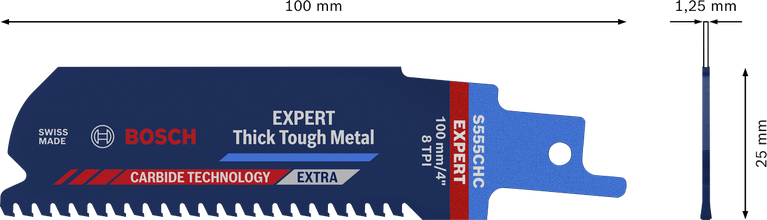 超耐久超厚金屬專業款 S 555 CHC 往復式鋸片 1 件式 Bosch EXPERT Thick Tough Metal S 555 CHC 鋸片用於切割厚金屬。.